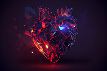 Aufkleber - Abstract polygonal heart created with Generative Ai
