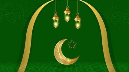 Wall Mural - Realistic Islamic celebration with Islamic ornament Eid Mubarak