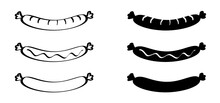 Cartoon Bratwurst, Hot Dog, Sausage On Fork. Fast Food Icon. Sausages Logo. Barbecuing, Bbq Snacks Symbol. Junk Foods.