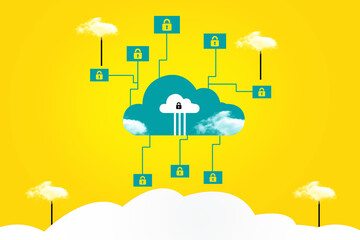 Poster - 2d illustration Cloud computing, security
