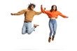 © Ljupco Smokovski - Happy african american guy and a caucasian female jumping and smiling