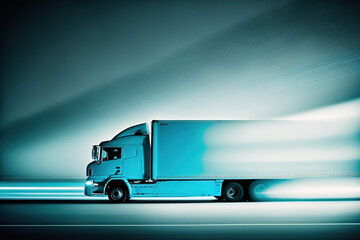 Canvas Print - Abstract delivery truck concept driving at high speed. Generative AI illustration