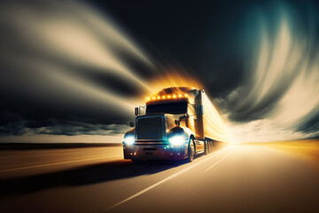 Canvas Print - Cargo truck in high speed on the road , Generative AI illustration