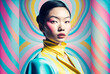 Generative ai optical art fashion portrait asian young woman posing looking camera