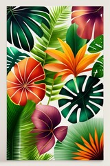 Ensemble de jolies feuilles et fleurs de plantes tropicales en IA générative