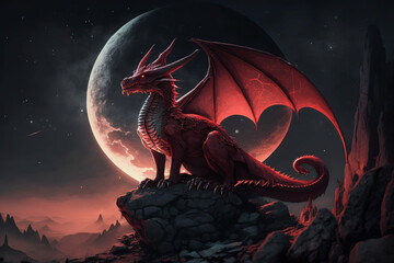 dragon on the moon fantasy 3d artwork.