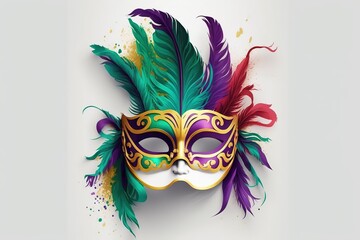 Wall Mural - Carnival mask with feathers isolated on background. Costume accessories for parties.