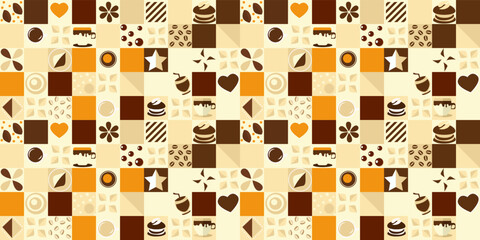 Poster - Coffee house tile - seamless and vector. Avant-garde flat style. For printing on wallpaper, pillows, packaging, interior, fabric.