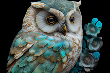 Poster - Superb owl texture shiny face amazonite labradorite Generative AI