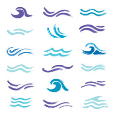 wave brush strokes vector set background. artistic curve blue lines grunge collection.