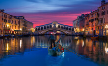 Gondola Near Rialto Bridge In Venice, Italy