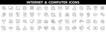 Internet Computer Line Icon Set. Website Icon For Contact Icons. Computer, Network, Website, Server, Web Design, Hardware, Software And More. Website Set Icon Vector. Vector Illustration