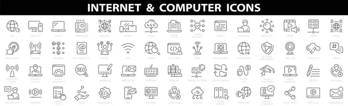 internet computer line icon set. website icon for contact icons. computer, network, website, server,