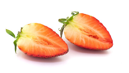 Wall Mural - Strawberry cut in half on a white background isolated. Two halves of strawberries