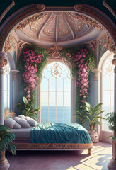 Wall Mural - Generative AI abstract render of a luxurious bedroom