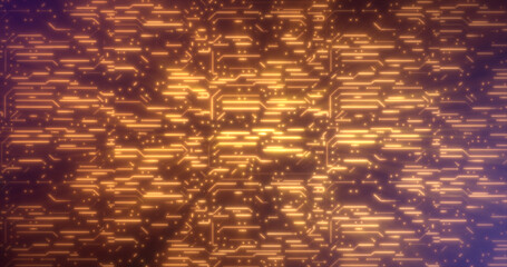 Poster - Abstract background of yellow gold computer circuit boards digital hi-tech futuristic of lines and dots