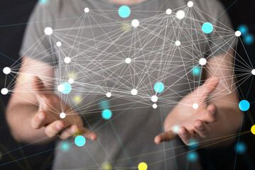 Poster - Neural network concept. Connected cells with links.