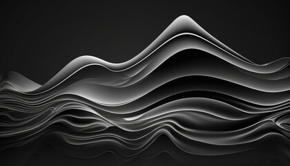 Canvas Print - 3d rendering of a single fluid black line abstract wave curved in motion . Gradient design element for banners, backgrounds, wallpapers and covers Generative AI	