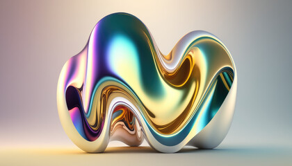 Wall Mural - Abstract fluid holographic curved wave in motion colorful background 3d render on a light background. Gradient design element for backgrounds, banner Generative AI	