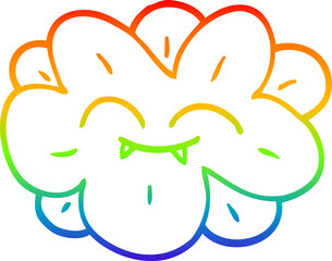 rainbow gradient line drawing cartoon flower with fangs