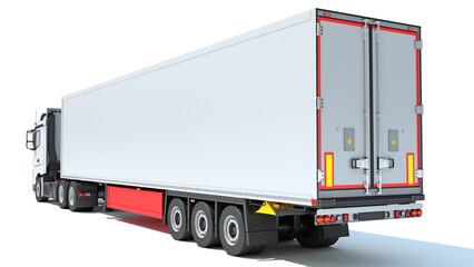 Wall Mural - Truck with Reefer Refrigerator Trailer 3D rendering on white background