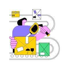 Poster - Blockchain item tracking isolated cartoon vector illustrations. Warehouse worker glues tracking tape, item shipping from factory, blockchain technology in delivery industry vector cartoon.