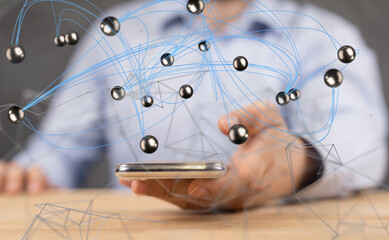Aufkleber - Abstract network of physical devices on the Internet using a network connection with statistics numbers 3d illustration - connection