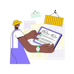 Aufkleber - Supply chain management isolated cartoon vector illustrations. Supply chain manager at work, blockchain technology, decentralized public ledger, shipping container records vector cartoon.