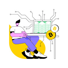Aufkleber - Blockchain engineer isolated cartoon vector illustrations. Professional blockchain engineer with laptop at work, digital solutions, modern technology, computing process vector cartoon.