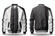 illustration of jumper in blank and white color, piping varsity bomber jacket, generative ai, mokcup for uniform and sportswear, empty space for fashion template