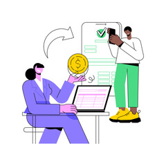 Poster - payroll processing isolated cartoon vector illustrations. man using software to automate business pr