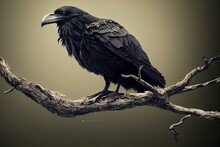 Standing Raven On A Branch, Abstract Art. Generative AI
