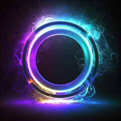 Wall Mural - letter O neon illumination abstract background with circles