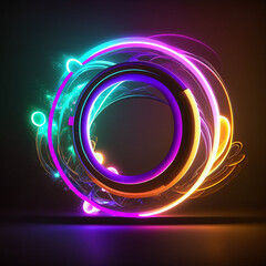 Wall Mural - letter O neon illumination abstract background with circles
