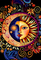 Wall Mural - Generative AI render of a sun and moon themed illustration