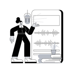 Poster - Voice and speech training abstract concept vector illustration. Speech coach, voice improvement for business, vocal exercise, sound wave, talk and discussion, communication abstract metaphor.