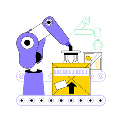Poster - Automated sortation system isolated cartoon vector illustrations. Automated robotic arm sorting goods in smart warehouse, inventory technologies, packing items process vector cartoon.