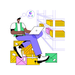 Aufkleber - Reports and analytics isolated cartoon vector illustrations. Smart warehouse worker making report using special analytics software on tablet, digital inventory technologies vector cartoon.