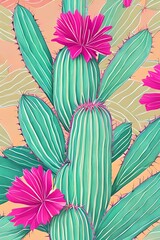 Wall Mural -  pattern with cactus flowers