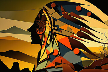 Wall Mural - Native American Indian Abstract Art, original, unique painting, illustration, generative ai