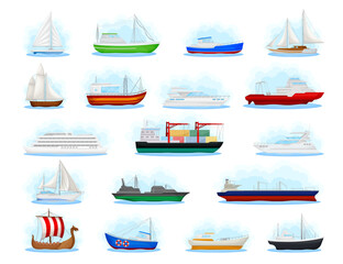 Wall Mural - different ship as marine and sea transport and vessels big vector set