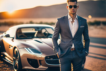 businessman and luxury car, generative ai