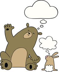 cartoon bear and rabbit friends and thought bubble