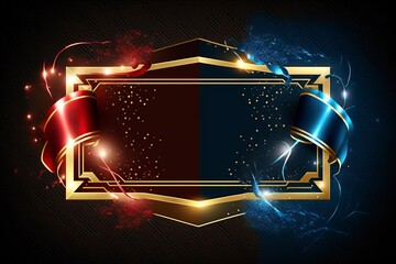 Wall Mural - illustration, gold sign with blue and red empty frames or borders, ai generative