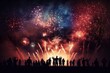 © Jorge Ferreiro - illustration, a fireworks display inside a big festival, ai generative