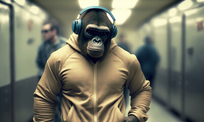 monkey ape in the subway. sketch art for artist creativity and inspiration. generative ai