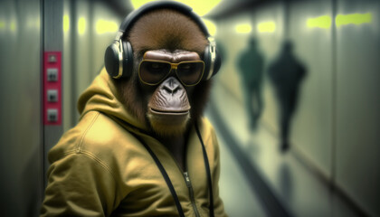 Wall Mural - Monkey ape in the subway. sketch art for artist creativity and inspiration. generative AI