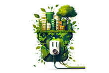 Ecological Concert. Electrical Outlet Overgrown With Green Life. Generative AI