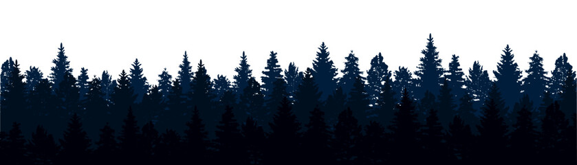 Forest nature landscape panorama view, group of trees silhouettes background. Set of pines, spruce and trees - stock vector