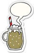 cartoon glass of root beer and straw and speech bubble sticker